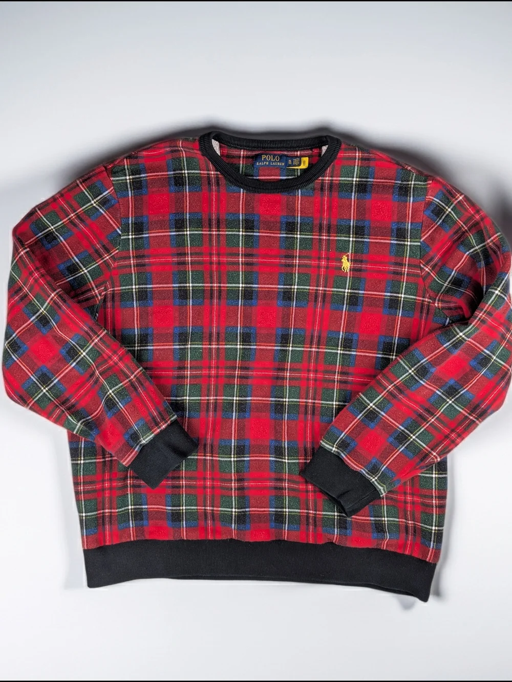 Polo Ralph Lauren Tartan Buffalo‎ Check Plaid Crewneck Sweatshirt Men XL